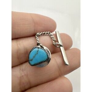 Vintage Sterling Silver And Turquoise Tie Tack
